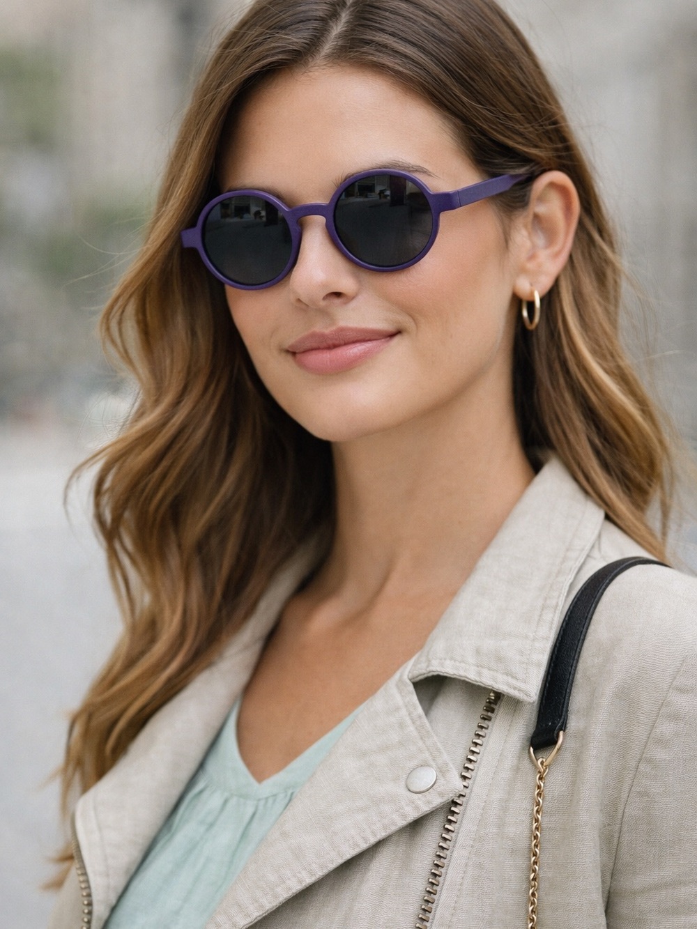 MYKITA Matte Purple Round Sunglasses with Dark Grey Polarized Lenses